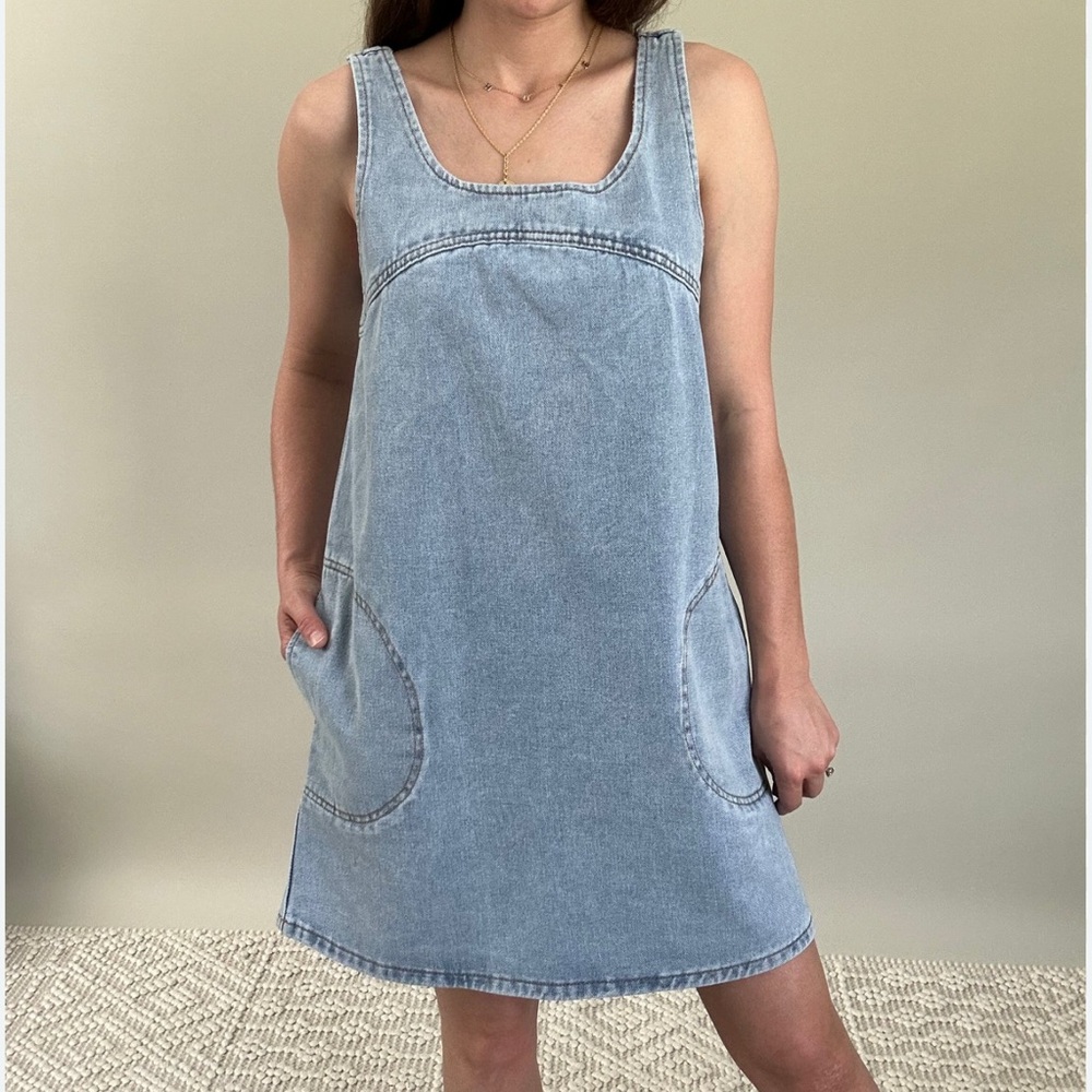 Wishlist Blue Sleeveless Square Neck Denim Jumper